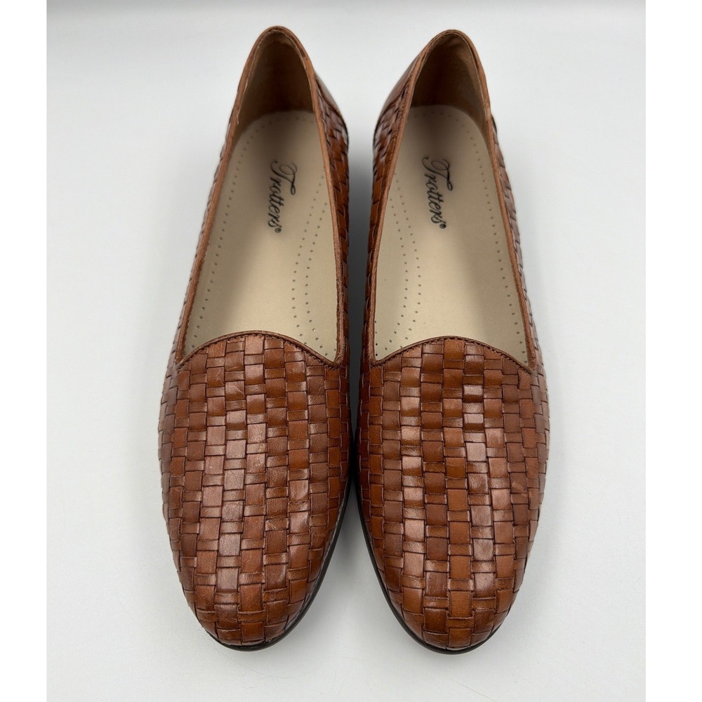 Trotters Brown Woven Boho Casual Comfy Classic Leather Loafers Women's Size 10